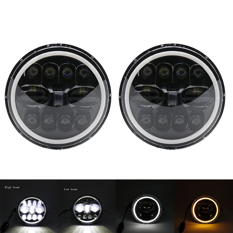 55W Headlight black 2xFor Лада Нива 7 дюймов светодиодный головной светильник Hi/Low луч светильник Halo угол глаза DRL налобный фонарь для Jeep Wrangler Off Road 4x4 suzuki samurai - Цвет: 55W Headlight black