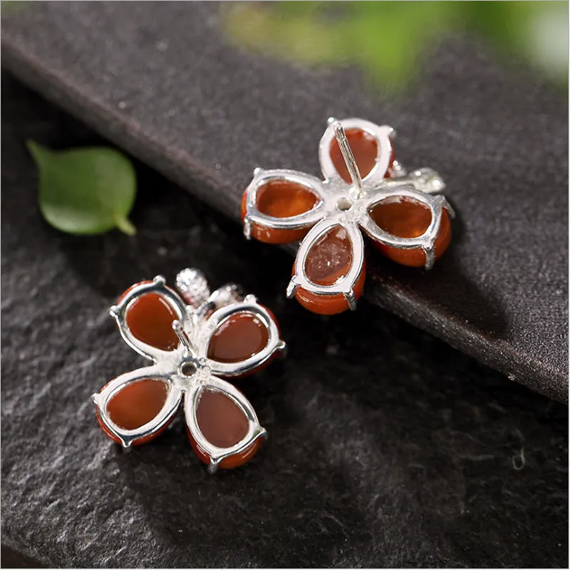 Uglyless Four Clover Stud Earrings for Women Natural Agate Gemstone Earrings Real 925 Sterling Silver Brincos Fine Jewelry E1317