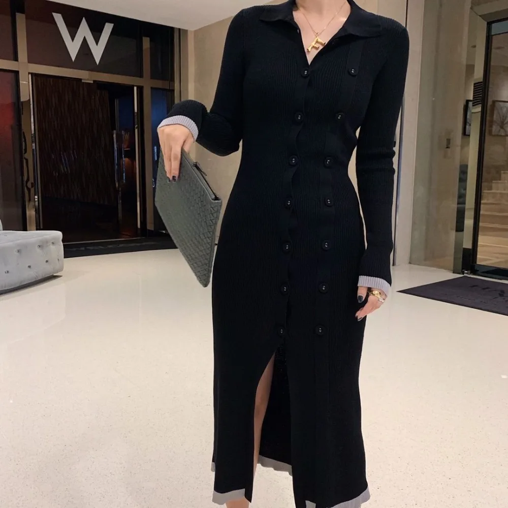 2019FW новые женские длинные рукава вязаное платье женский высокое качество повседневные платья ddxgz2v 10,24