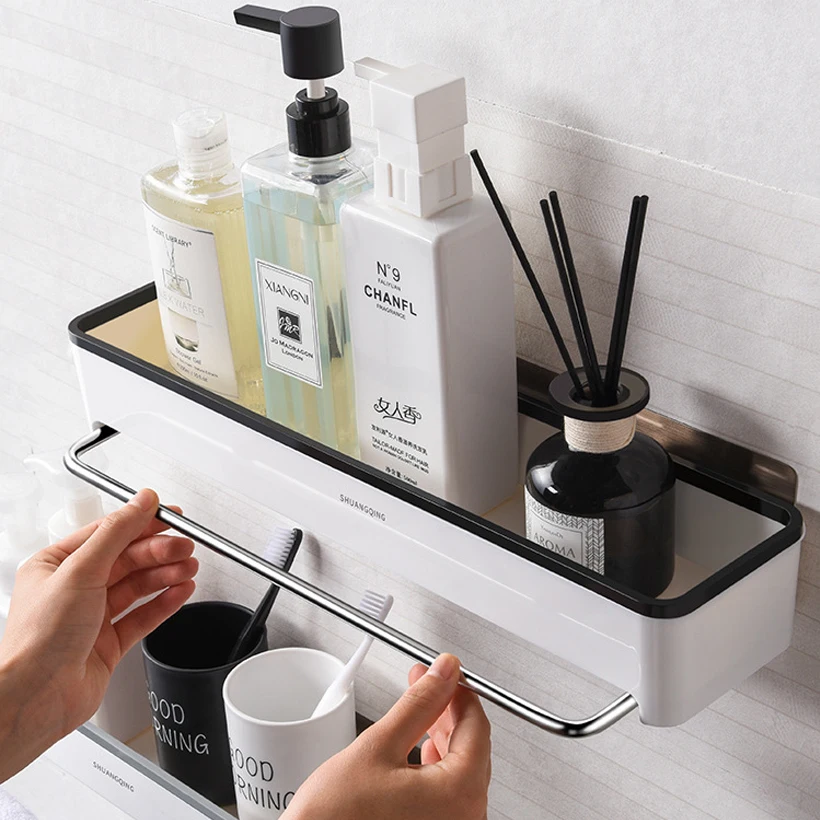 New Simple Style Bathroom Organizer Towel Rag Storage Rack Bathroom Accessories Multifunctional Hook Bathtub Tray Makeup Room