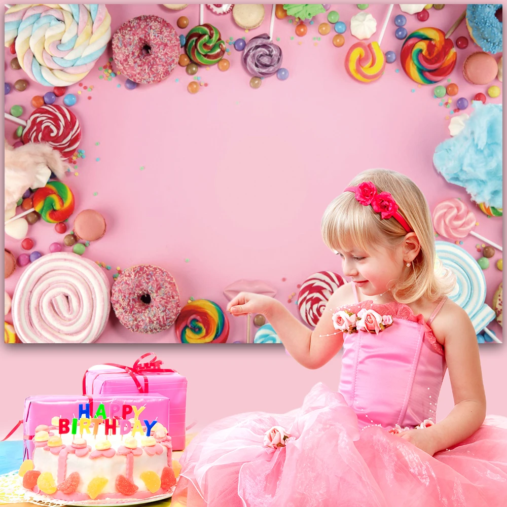 Candy Bar Shop Theme Backdrop Decor Ice Cream Car Cupcake Lollipop Sweet Baby Birthday Party Photography Background Photo Studio