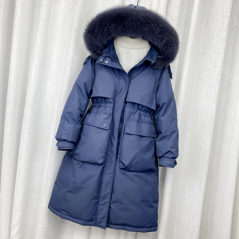 Off season special price pike down jacket women's middle long 2021 new Korean version net red and white duck over knee | Женская