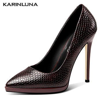

Karinluna New Arrivals Processed Leather Pointed Toe Sexy Thin High Heels Skin Pumps women's Shoes Woman