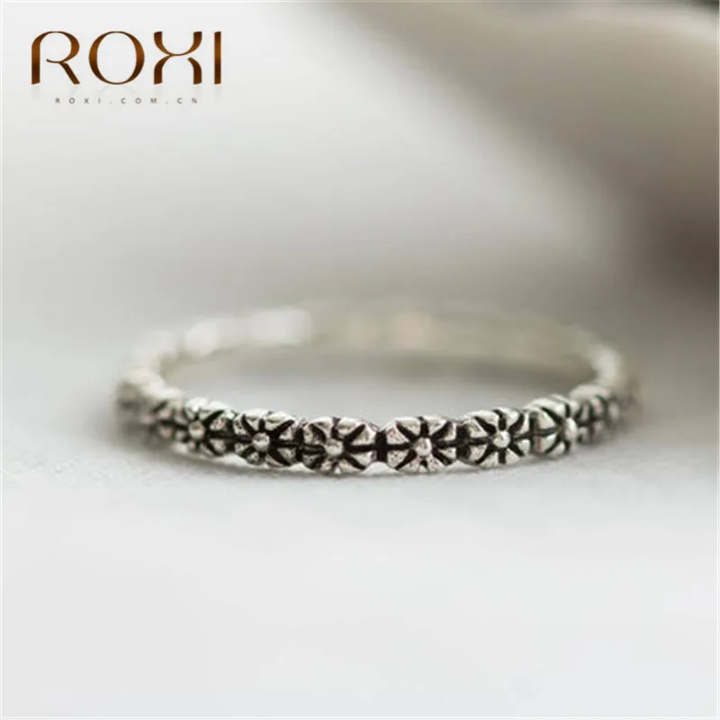 ROXI винтажные ромашки цветок палец кольца для женщин Stackable обручальное кольцо стерлингового серебра 925 кольцо обещание на помолвку подарки