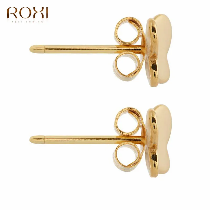 Корейские золотые серьги-гвоздики ROXI с бабочкой для женщин, Детские полированные серьги-бабочки для хряща ушной раковины, серьги из стерлингового серебра 925 пробы