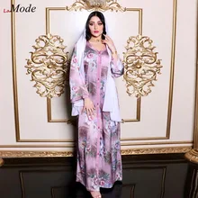 

Ramadan Eid Hijab Dress Abayas for Women Dubai Jilbab Muslim Floral Ribbon V Neck Turkey Arab Oman Caftan Marocain Islam Clothes