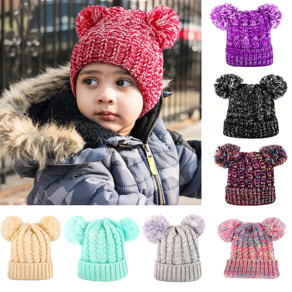 Baby Boys Girls Pom Poms Hat Children Winter Hat For Girls Knitted