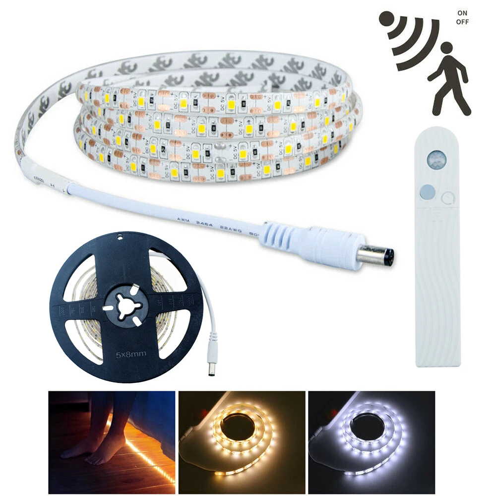 Tira de luces LED con Sensor de movimiento PIR, cinta Flexible de neón, diodo, retroiluminación de TV para sala de estar y pasillo, 5V, 1M/3M/3M