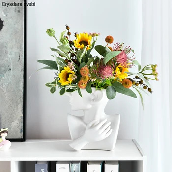 

Nordic Ceramics Bust Statue Vase Flower Vase Sculpture Modern Home Decorative Ornaments Flower Arrangement Desktop Decor