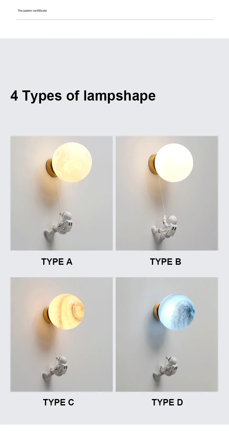 bedside wall lamps Moon Wall Lamp Creative Astronaut Lighting Children's Room Decoration Bedroom Bedside Boys And Girls Warm Background Sconces garden wall lights