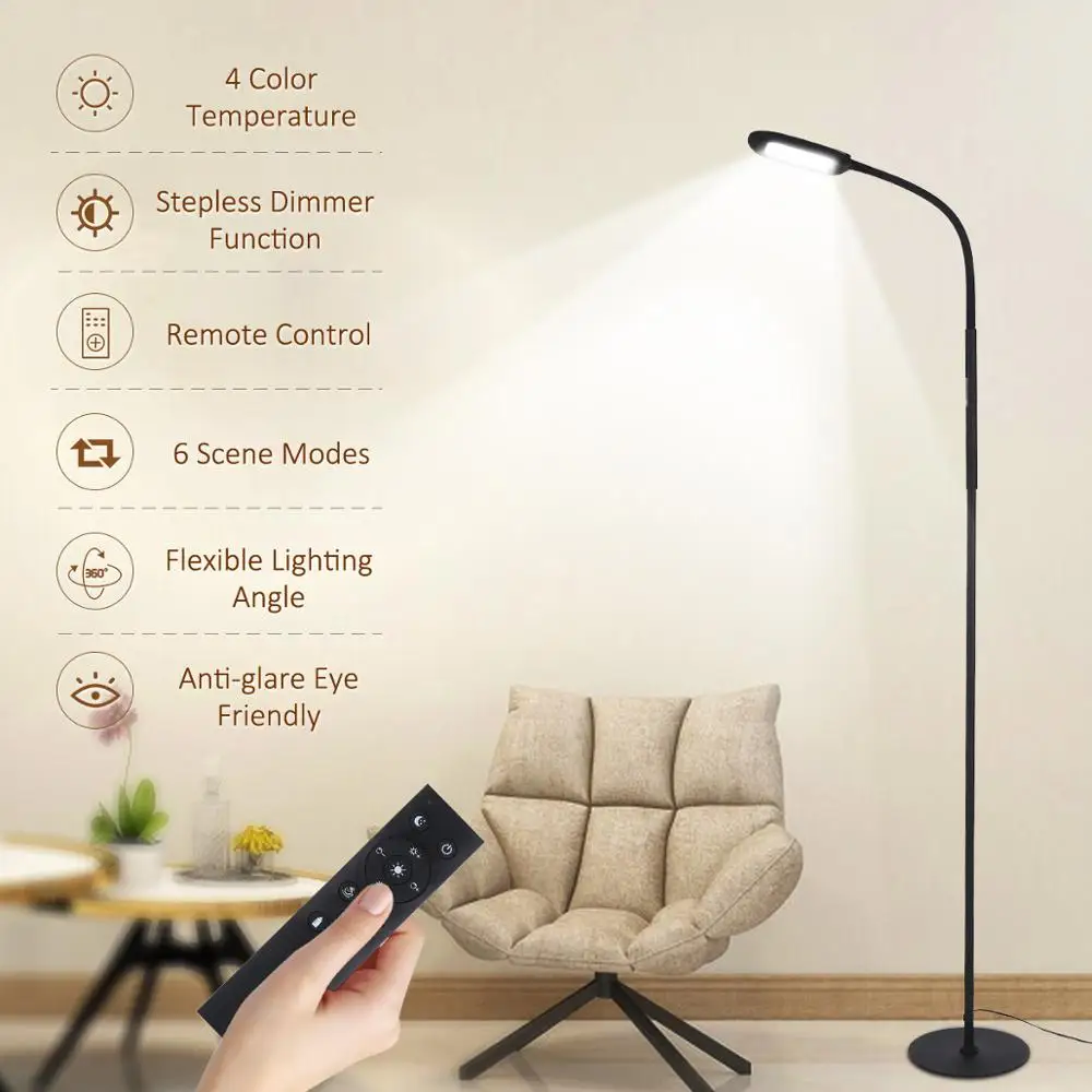

LED Floor Lamp Remote & Touching Control High Lumens Reading Standing Light 4 Color Temperatures with Stepless Dimmer Detachable