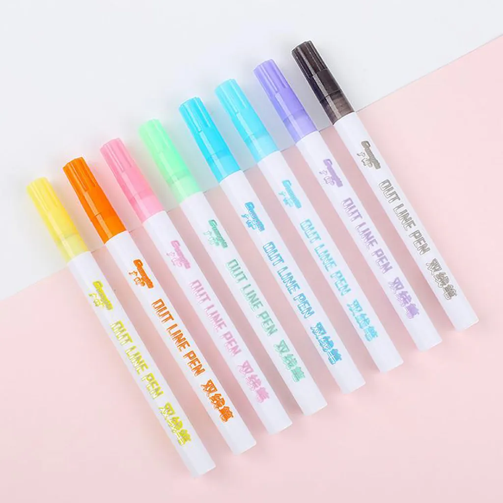 

8pc/set 2019 paint Glitter Color Fluorescent Marker Metal Color Pen Double Line Contour Pen acrylic paint dropshipping#p4