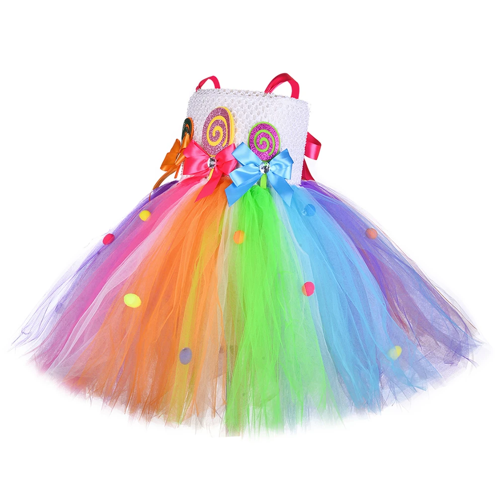 Платье ярких цветов; платье-пачка для девочек; платье принцессы с рисунком леденца; радужные платья для дня рождения; одежда на Пасху и Хэллоуин; костюм;