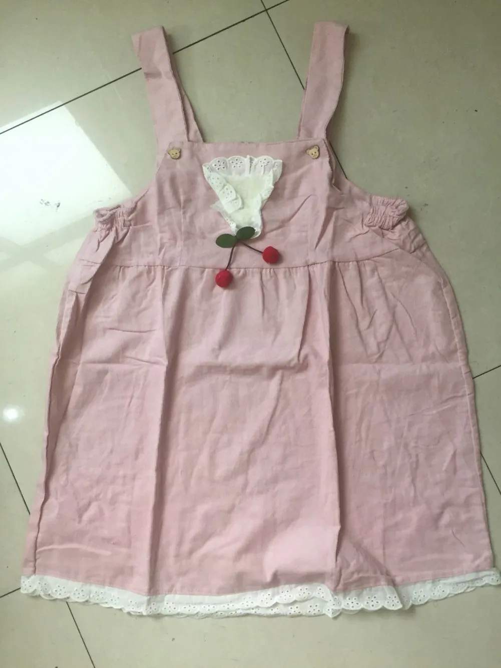 only pink dress Лоскутное кружевное вязаное платье в стиле «лолита» с милыми вишневыми кисточками в стиле «лолита»; Японское студенческое платье на бретелях для девочек; корейский модный халат; свободные топы - Цвет: only pink dress