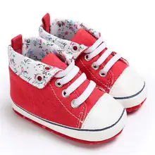 Стиль новорожденных детская обувь для малышей младенцев туфли из красной парусины цветочный принт мальчик девочка спорт первые ходунки детские туфли