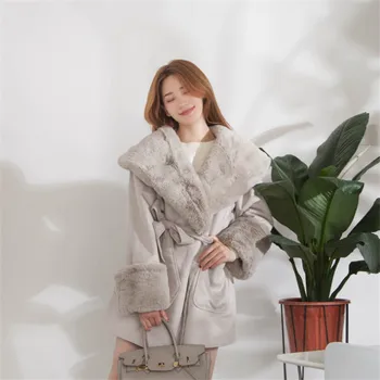 

Women Jacket Suede Faux Hair Parkas Female Autumn Winter Thicken Oversized Velvet Outwear Womens Fur Collar Jacket Coat Ds50241