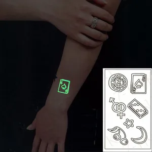 Glow In The Dark Luminous Tattoo Sticker Chips Playing Cards Moon Star Waterproof Temporary The Body Art Party Tattoo Stickers