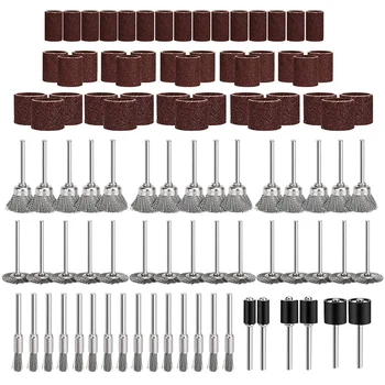 

96Pcs Rotary Tool Accessories Kit, Including 45Pcs Wire Brush Wheels, 45Pcs Sander Sanding Sleeves and 6Pcs Mandrels