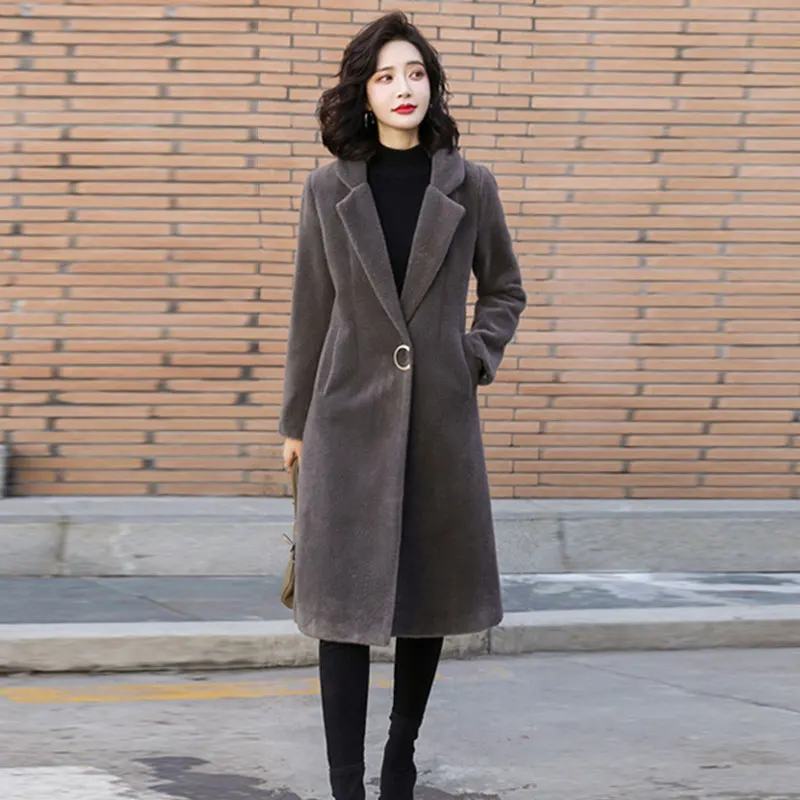Dark gray Классическое пальто, зимняя одежда, новинка, имитация норки, шерстяное пальто, женское, теплое, утолщенное, элегантное, Женское пальто, трендовые Кашемировые топы - Цвет: Dark gray