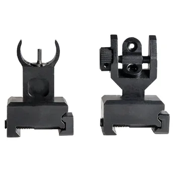

Tactical Hunting Iron Low Flip Up Front & Rear Sight Set Folding Design Profile Quick Detach Rapid Transition Fit Most Rails