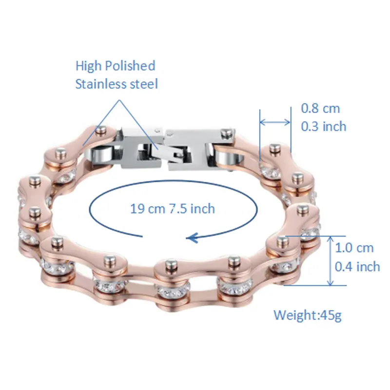 Велосипедные браслеты панк розовое золото Кристалл ювелирное изделие с мотоциклом для женщин 316L браслет для велосипедной цепи Femme