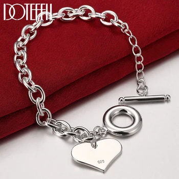 

DOTEFFIL 925 Sterling Silver Love Heart Pendant Bracelet For Woman Wedding Engagement Fashion Charm Party Jewelry