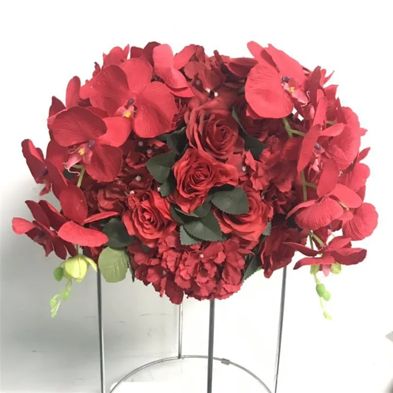 40 см/50 см стол центральный шар Декор DIY свадебный фон искусственный цветок шар Орхидея Роза пион шелковые цветочные искусственные - Цвет: red2
