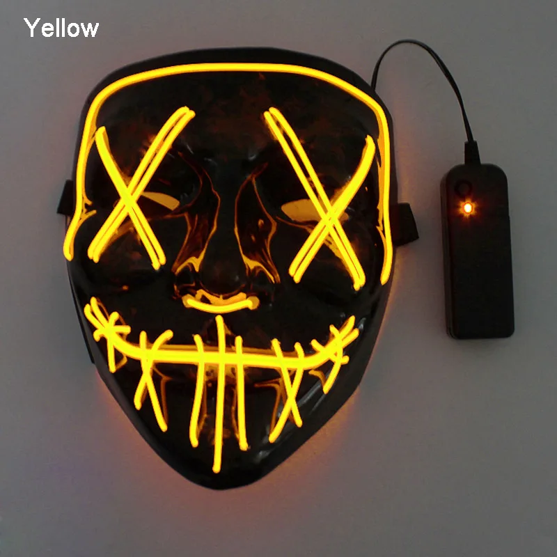 Yellow Светодиодный маска на Хэллоуин, маска для чистки, тушь для ресниц, костюм, DJ, вечерние светильник, светящиеся в темноте, тушь для ресниц, маска ужаса, светящаяся маска - Цвет: Yellow