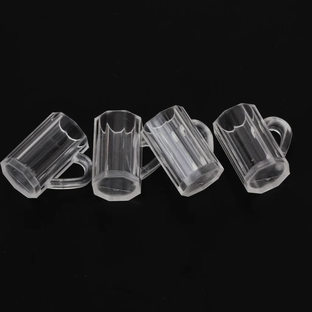 4pcs Dollhouse Miniature Plastic Clear Beer Mugs Cup Kitchen Bar Tableware Accessory 1:12