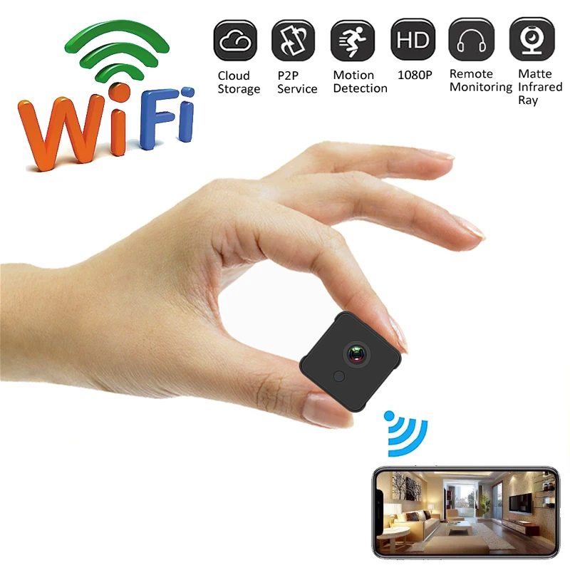 HD 1080P WiFi мини камера P2P беспроводная микро видеокамера Видео Регистратор Поддержка удаленного просмотра монитор телефон приложение и скрытая TF карта - Цвет: Черный