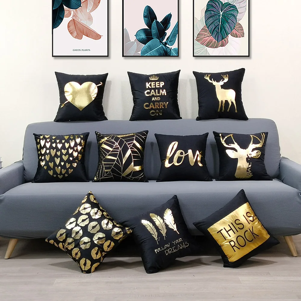 

Black Super Soft Velvet Bronzing Cushion Cover Decorative Pillows Fashion Seat Cushions Home Decor Throw Pillow Sofa Pillowcase