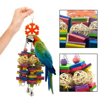 

Bird Swing Hanging Parrot Sepak Takraw Blocks Toys with Bells Chewing String Colorful Spiral Rope Perch Cage Decoration