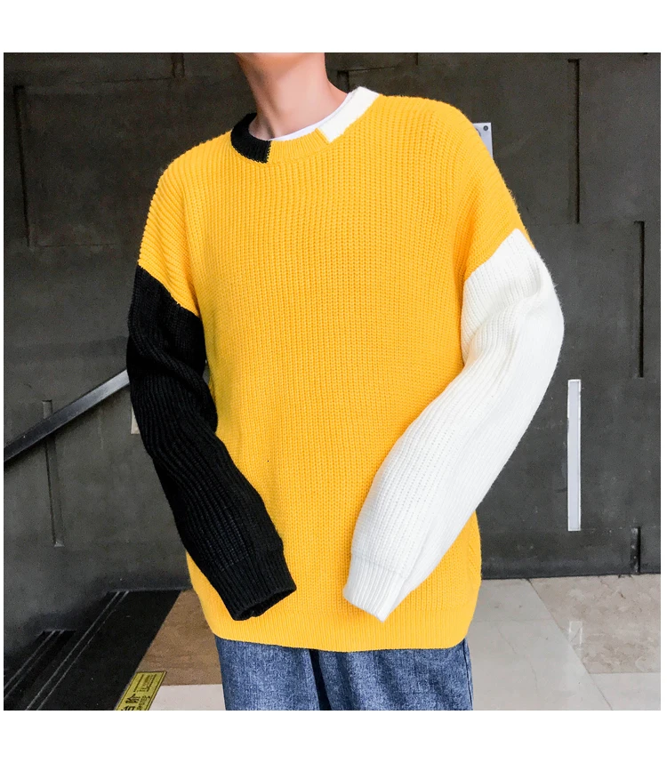 Men's sweater autumn and winter new Hong Kong style loose color matching warm sweater youth personality men's clothing