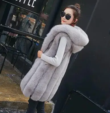 As Photo SC408 3XL размера плюс зимний, теплый, полосатый искусственный Лисий мех толстый Женский Повседневный жилет открытый стежок кардиган с шапкой пальто с капюшоном - Цвет: As Photo