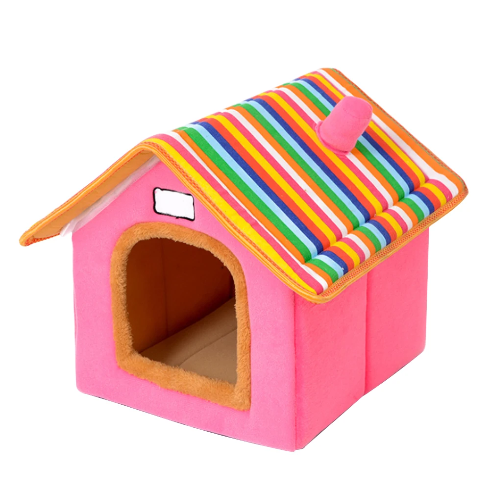  Cute Colorful Home Shape Foldable Pet Cat Cave House Kitten Bed Soft Winter Warm Dogs Kennel Waterp