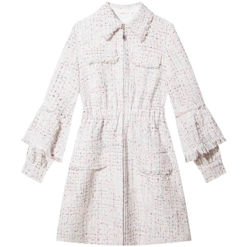 Yigelila Autumn And Winter New Style Fashion Elegant Graceful Tweed Waist Hugging Slimming Long-sleeved Coat 9909