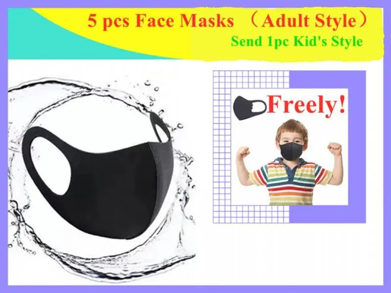 

5pcs Black Masks Adult Unisex Dust Proof Mouth Mask Reusable Three-dimensional Breathable Mask Face Cover Safey Protection