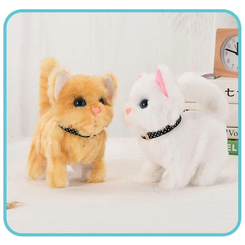 Plush Electronic Cat Toy Robot Kitty Pet Walking Running Animal Shake Tail Cute Miaow Electric Kitten For Kid Birthday Gifts smart running mouse cat toy interactive random moving electric cat teaser toys simulation mice kitten self playing plush toys