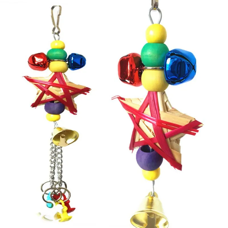 1 Pc Bird Hanging Toy Grass Woven Star Acrylic Chew Toy With Bell String Small And Medium Parrot Supplies Pet Bird Accessories