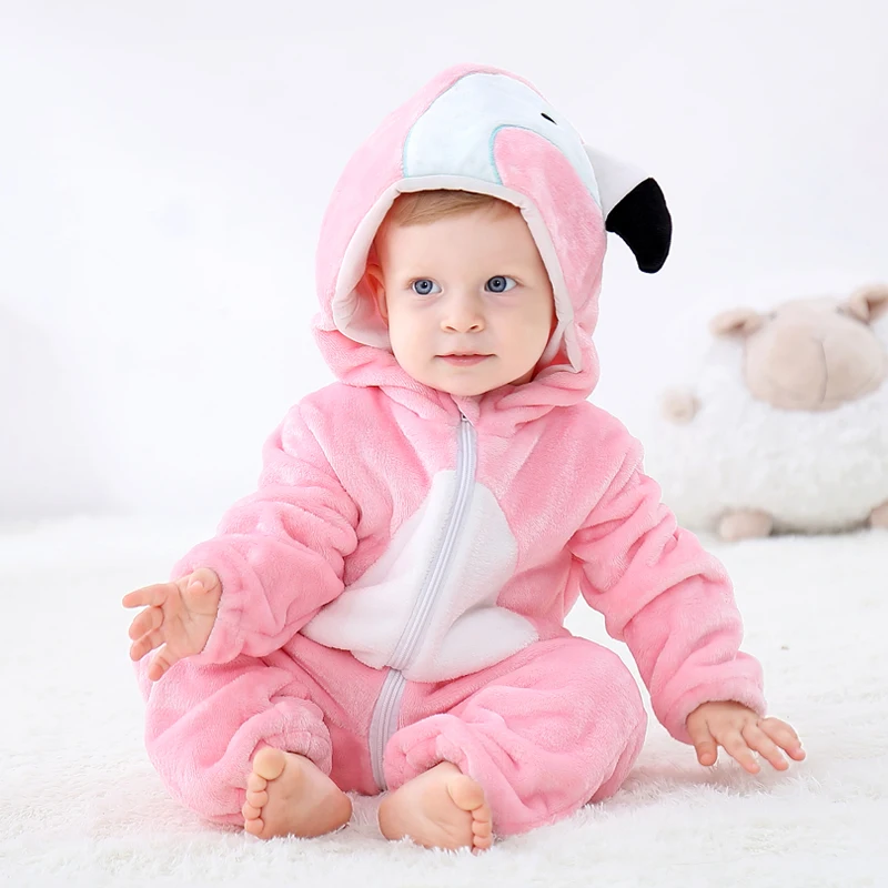 Pink flamingo Коллекция года, осенне-зимняя одежда для новорожденных одежда унисекс на Хэллоуин комбинезоны для мальчиков, детский костюм с пандой для девочек, комбинезон для малышей возрастом от 3 до 24 месяцев - Цвет: Pink flamingo