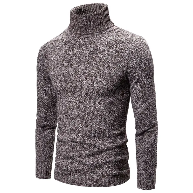 Autumn Winter Mens Sweaters Solid Color Turtle Neck Tops Long Sleeved Pullover Knitted Sweatshirt Men's Clothing
