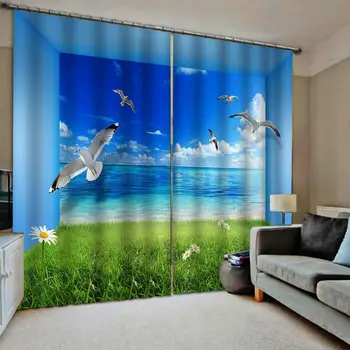 

stereoscopic curtains Luxury Blackout 3D Window Curtains For Living Room Bedroom blue scenery curtains landscape curtain