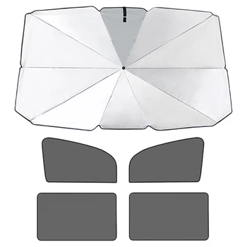 

Car Windshield Sun Shade UV Rays and Heat Sun Visor Protector Foldable Reflector Umbrella with 4Psc Mesh Side Block