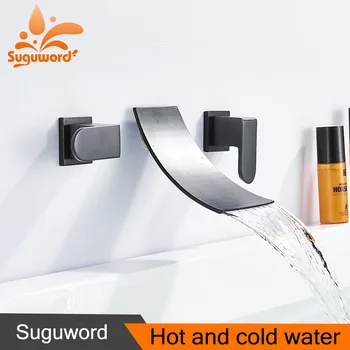 

Suguword Wall Mounted Bathtub Faucet Waterfall Bath Faucet Double Handle Bath Shower Mixer Hot And Cold Water Mixer Tap torneira