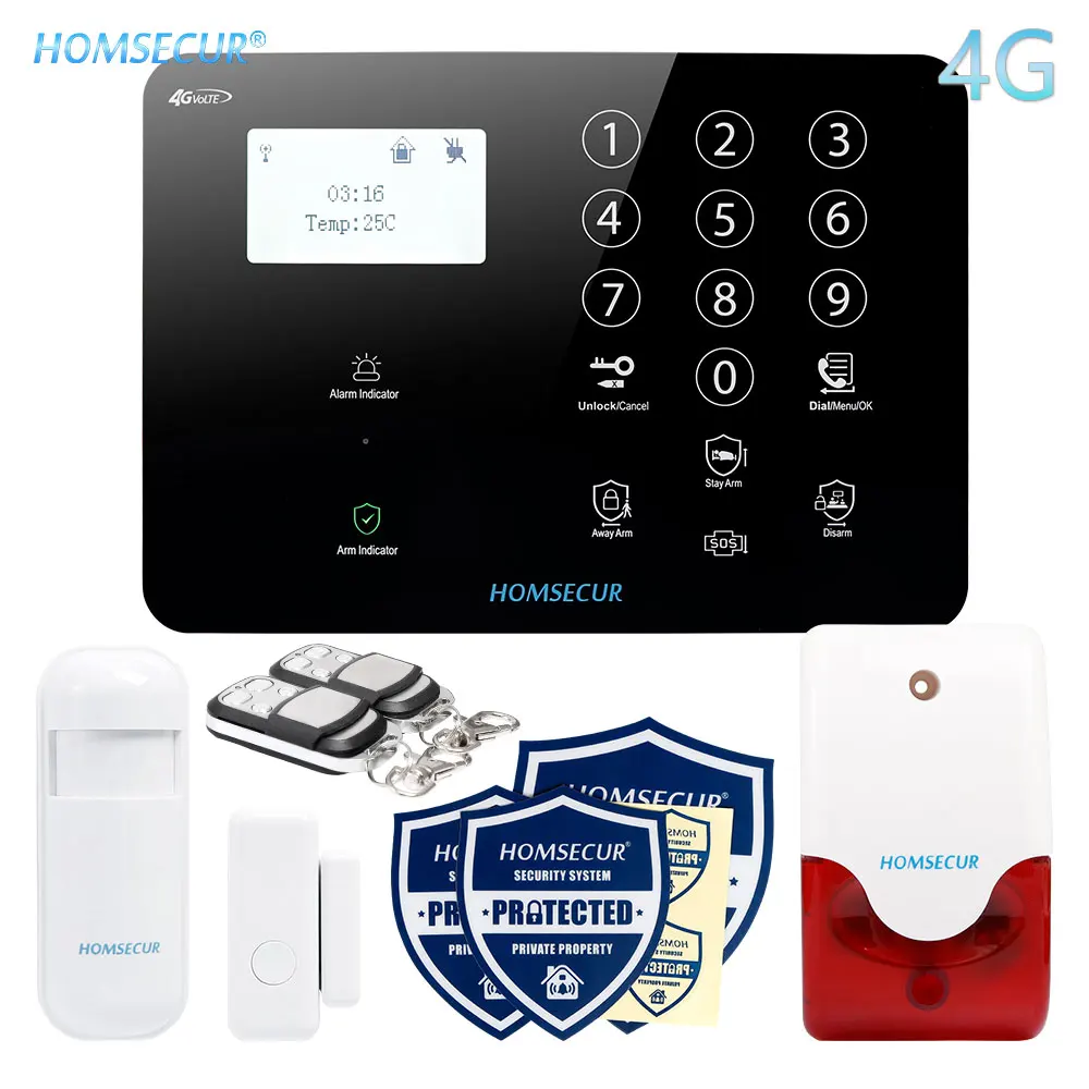 4G Set A HOMSECUR Беспроводной и проводной 4G/3G/GSM LCD Домашняя сигнализация Система с тревожной кнопкой - Цвет: 4G Set A