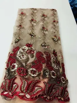 

2020 High Quality Nigerian Lace Fabrics Latest Beaded Mesh African Tulle Lace Fabric Bride Guipure French Net Lace Fabric YYZ7