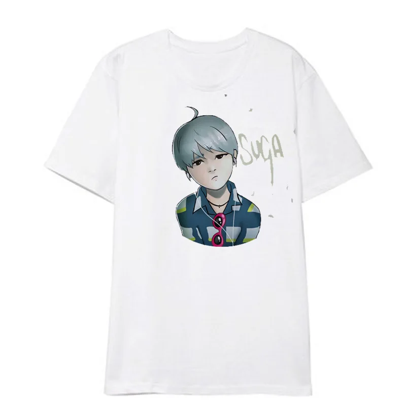 Футболка Bangtan kpop с принтом из мультфильма Suga белая хлопковая футболка коротким
