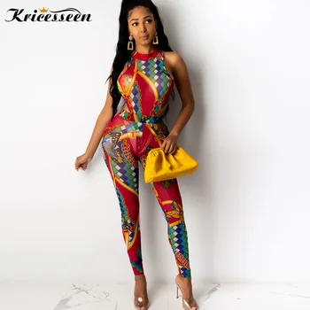 

Kricesseen Sexy Print Two Pieces Pant Set Summer Sleeveless Bodysuit And Long Pant Suits Matching Set Women Outfit 2 Piece Set