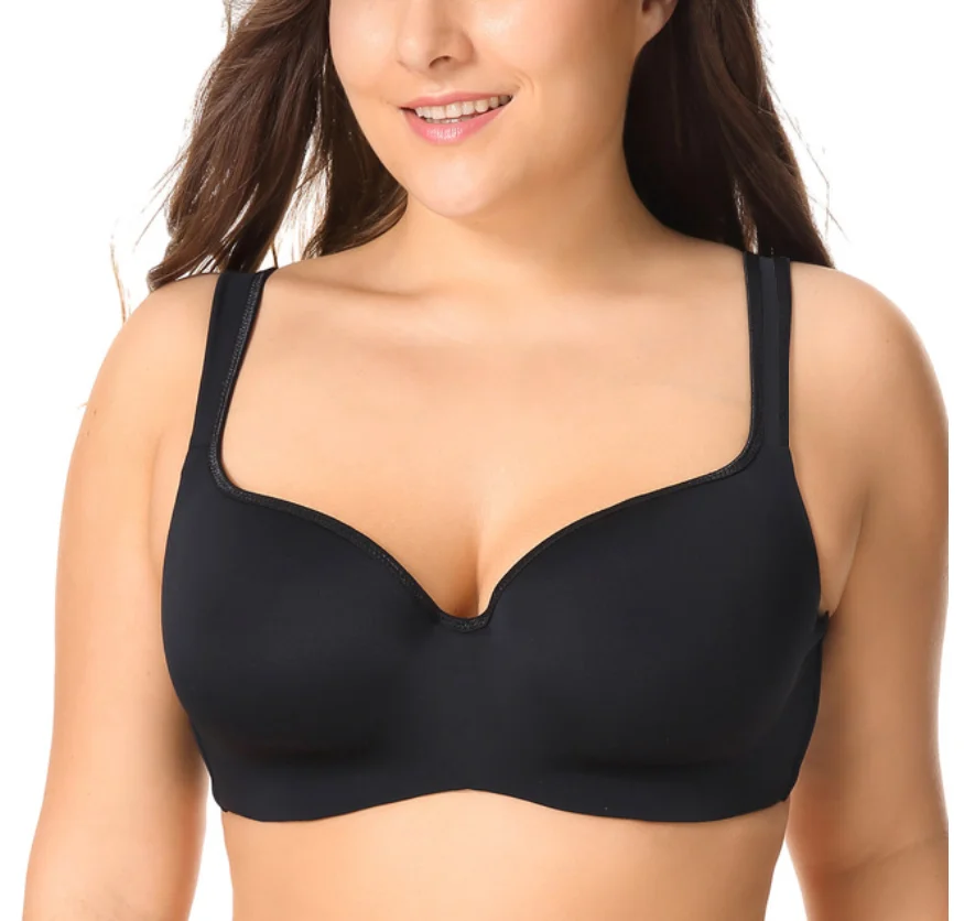 Super Plus Size Bra Seamless Underwire Thin Cup Push Up G H I J Simple  Daily Brassiere For Big Chest Black Beige Large Underwear - Bras -  AliExpress