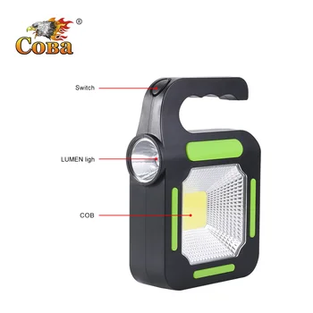 

COBA portable led worklight cob solar light outdoor work lamp usb charge built-in battery waterproof 2 modes power bank
